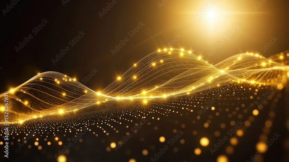 Aufkleber golden wave of light flowing through abstract lines and dots for a modern and elegant artistic compo