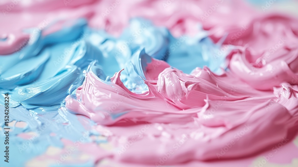 Poster vivid abstract oil paint strokes in pink and blue creating a dynamic and colorful artistic backgroun