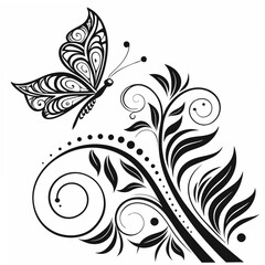 Elegant ornate butterfly floral design element transparent png