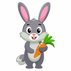 Cute Cartoon Rabbit Holding a Carrot Vector Illustration