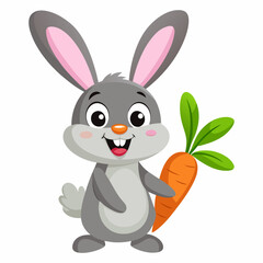 Obraz premium Cute Cartoon Rabbit Holding a Carrot Vector Illustration