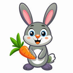 Cute Cartoon Rabbit Holding a Carrot Vector Illustration