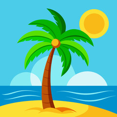 Cartoon Palm Tree on Tropical Beach Summer Vacation Illustration