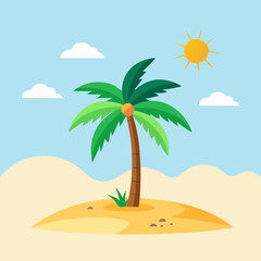 Cartoon Palm Tree on Tropical Beach Summer Vacation Illustration