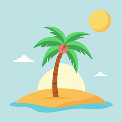 Cartoon Palm Tree on Tropical Beach Summer Vacation Illustration