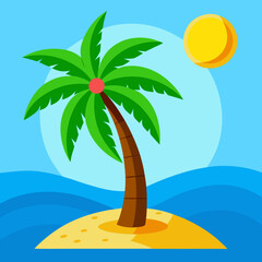 Cartoon Palm Tree on Tropical Beach Summer Vacation Illustration
