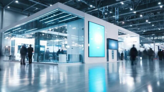 Modern Exhibition Stand: A captivating exhibit stand at a business fair, showcases modern design. With sleek lines and contemporary features, offering a glimpse into the future of design.