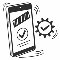 Mobile app development checkmark gear success