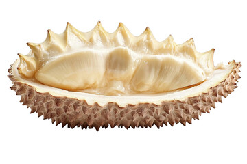 Obraz premium Open durian fruit with edible yellow flesh and spiky shell isolated