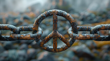 Unity Through Division: Peace Sign in Chain-Link Fence