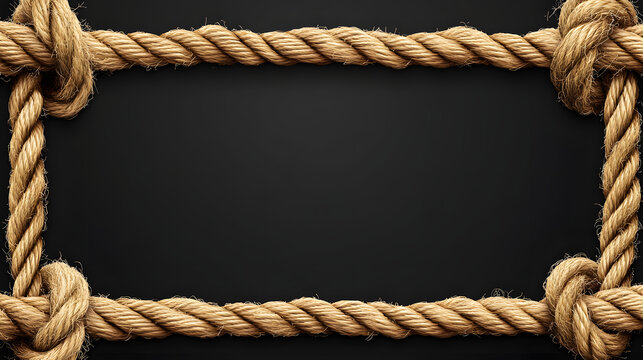 very thin rope rectangle border vector art with knots on corners black background