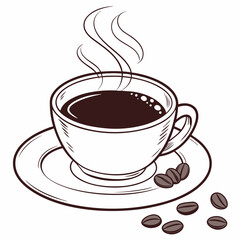 Aromatic coffee cup steam beans illustration