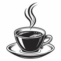 Steaming hot coffee cup on saucer vintage style