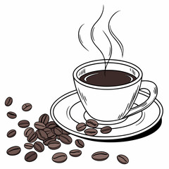 Aromatic coffee cup beans steam breakfast drink