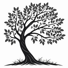 Obraz premium Black silhouette tree with lush leaves and grass
