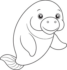 Adorable Dugong Coloring Page Aquatic Mammal Illustration Vector Illustration