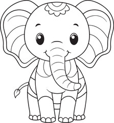 Adorable Baby Elephant Coloring Page Cute Animal Illustration Vector Illustration
