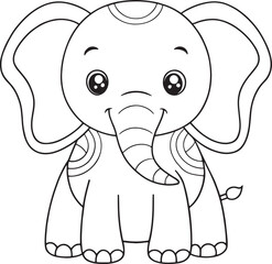 Adorable Baby Elephant Coloring Page Cute Animal Vector Illustration