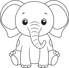 Adorable Baby Elephant Coloring Page Cute Animal Illustration Vector Illustration