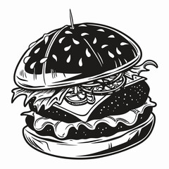 Delicious black and white burger illustration