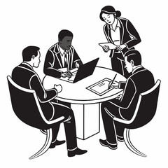 Business team meeting collaboration laptop documents