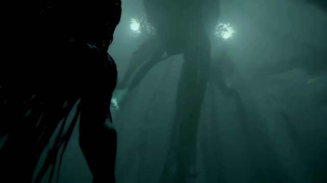 Swamp monster emerging from murky depths