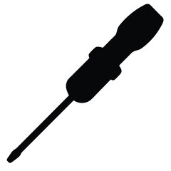 Fototapeta premium Black Screwdriver Silhouette on White Background, Tool for Repair and Construction