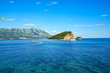 Fototapeta premium Scenic View of Hawaii Island, Budva, Montenegro — Coastal Landscape, Adriatic Sea, Summer Vacation Destination