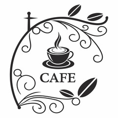 Elegant cafe logo design coffee beans swirls