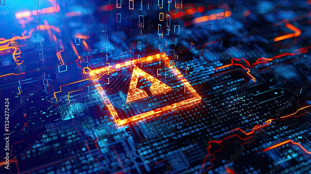 Poster detecting of a malware. virus, system hack, cyber attack, malware warning sign on circuit board,