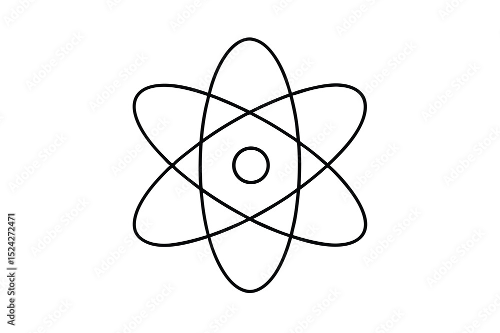 Poster simple line drawing of an atom atomic structure science