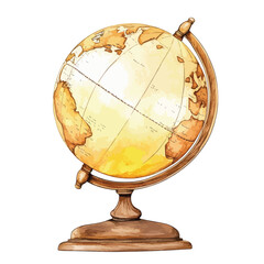 Watercolor Globe Depicting Earth with Wooden Stand and Detailed Cartography