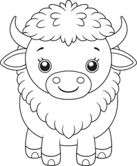 Adorable Gaur Coloring Page Animal Illustration For Kids Vector Illustration