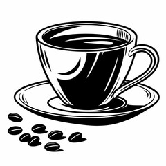 Aromatic coffee cup beans vintage style illustration