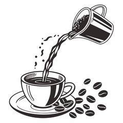 Coffee pouring into cup with beans illustration