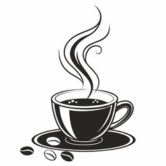 Aromatic coffee cup steam beans graphic design
