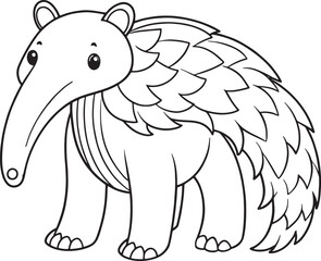 Adorable Giant Anteater Coloring Page Animal Illustration For Kids Vector Illustration