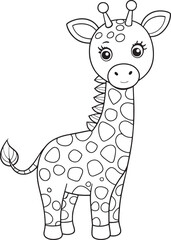 Adorable Giraffe Coloring Page Animal Illustration For Kids Vector Illustration