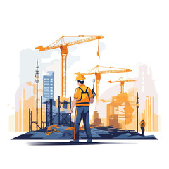 Professional Builder Working on Construction Site Vector Illustration for Projects