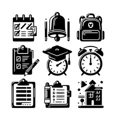 Back to school icons checklist backpack bell and more