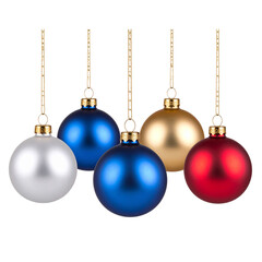 Elegant Hanging Christmas Baubles in Festive Metallic Colors, Transparent PNG