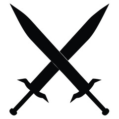 Crossed Swords Black Silhouette Illustration Medieval Weaponry, Battle, Defense Concept