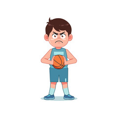 Asian Cute Little Boy Cartoon Playing Basketball Hold and Keep Ball