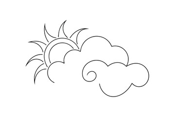 Simple line drawing sun behind cloud weather icon