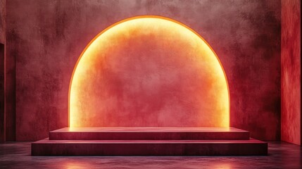 Glowing Orange Neon Light on Stage with Dark Textured Wall