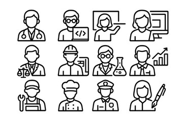 Outline icons of various professions on dark background