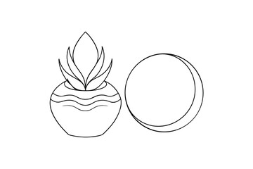 Simple line drawing of potted plant and circle