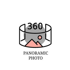 Flat Icon of Panoramic 360 Photo – Immersive Landscape Photography Symbol