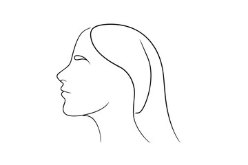 Elegant line drawing of a woman's profile facing right