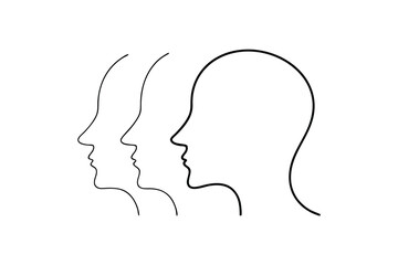 Minimalist line drawing three profile faces abstract art